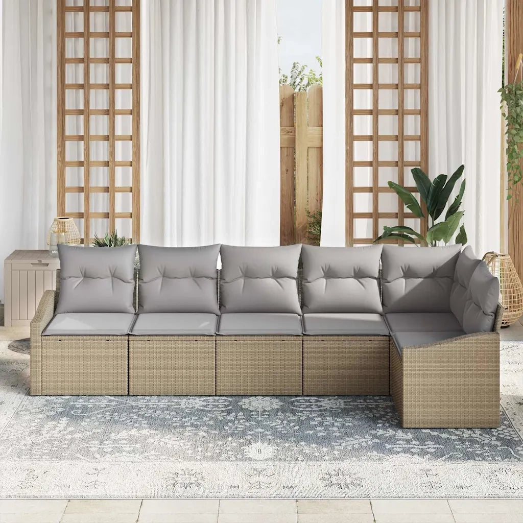 Set Divano da Giardino 6 pcs Beige e Grigio Chiaro polyrattan