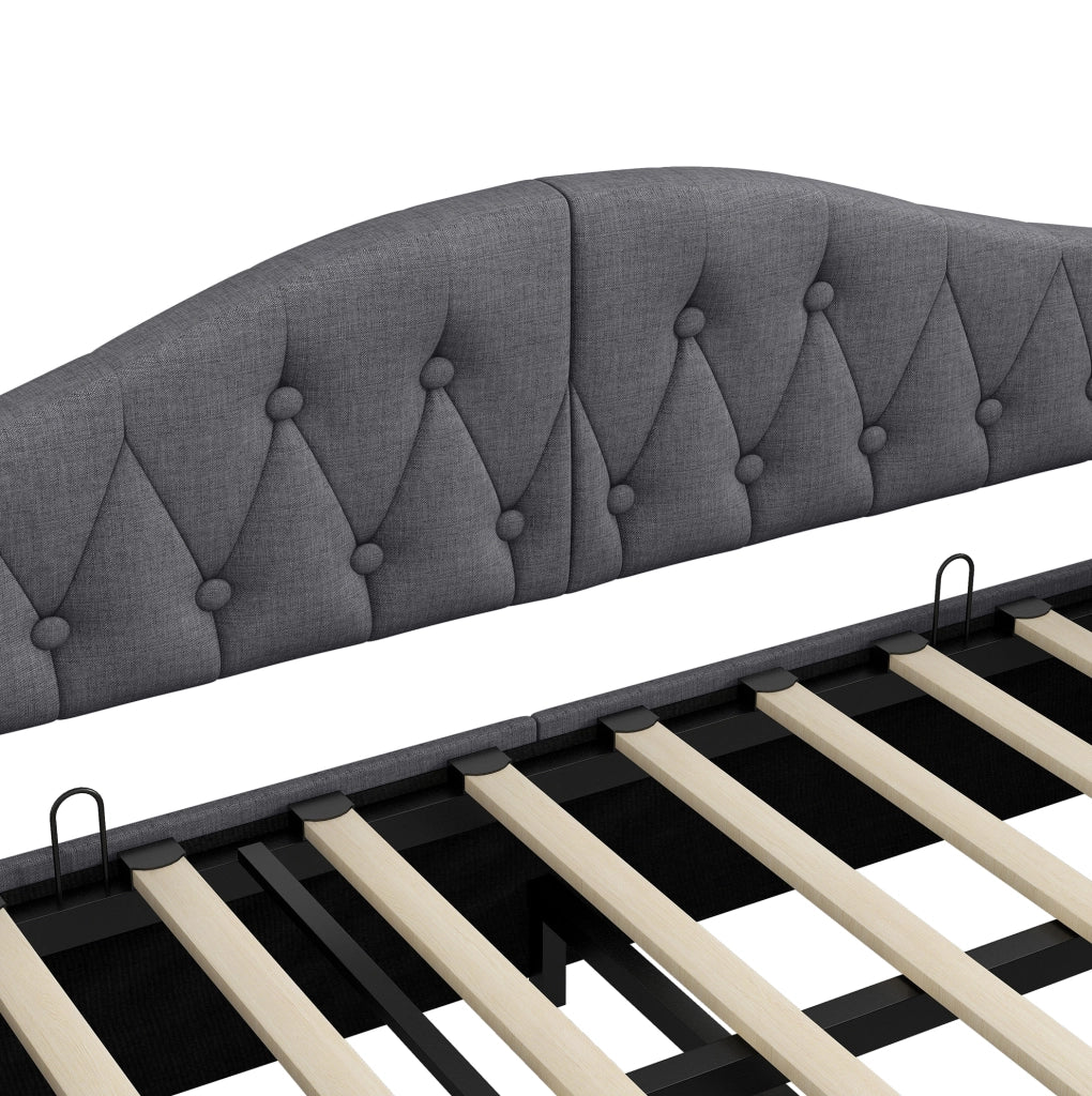 Letto da giorno imbottito 90x200 con LED; contenitore sotto il letto; grigio