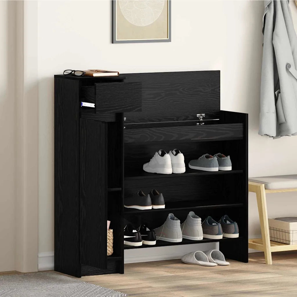 Mobile per scarpe con cassetto Rovere Nero 100,5 x 28 x 100 cm 871388