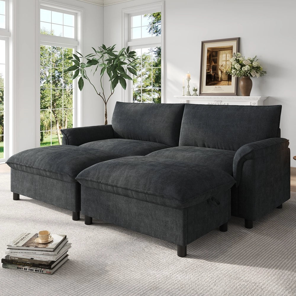 Divano angolare Cloud ¨C Minimal ¨C nero velluto 216x82x77 cm con poggiapiedi