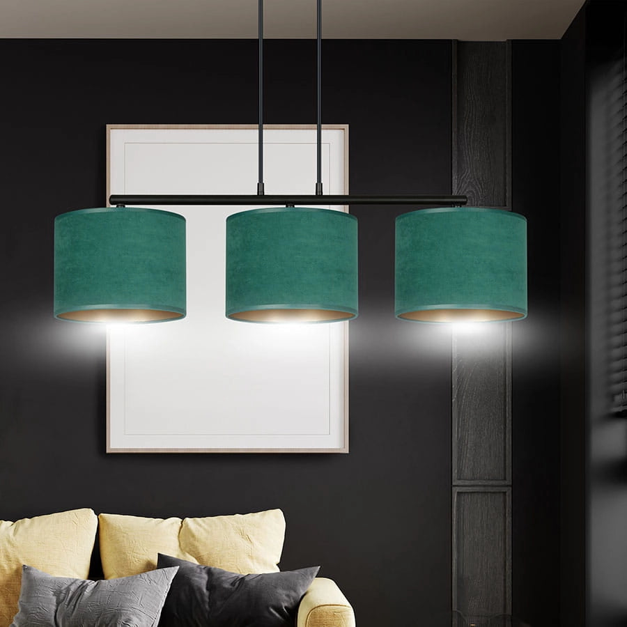 Lampadario Emibig Hilde 3xE27 verde oro nero tessuto