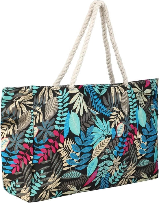 Borsa a strisce per spiaggia - Borsa sportiva XXL pieghevole con stampa leopardo - Borsa a spalla per spiaggia, viaggi e uso quotidiano