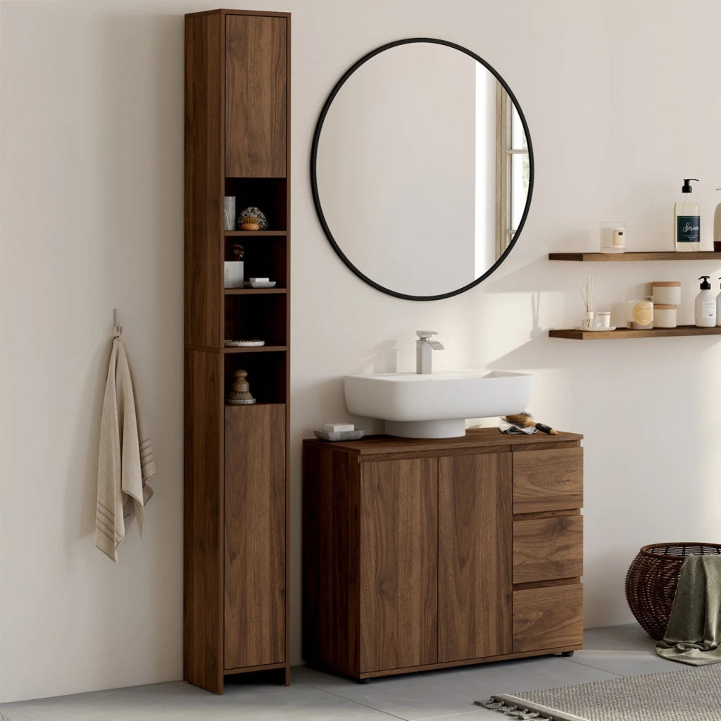 IDMarket - Mobiletto da bagno a 2 ante TOMI con 4 nicchie effetto noce