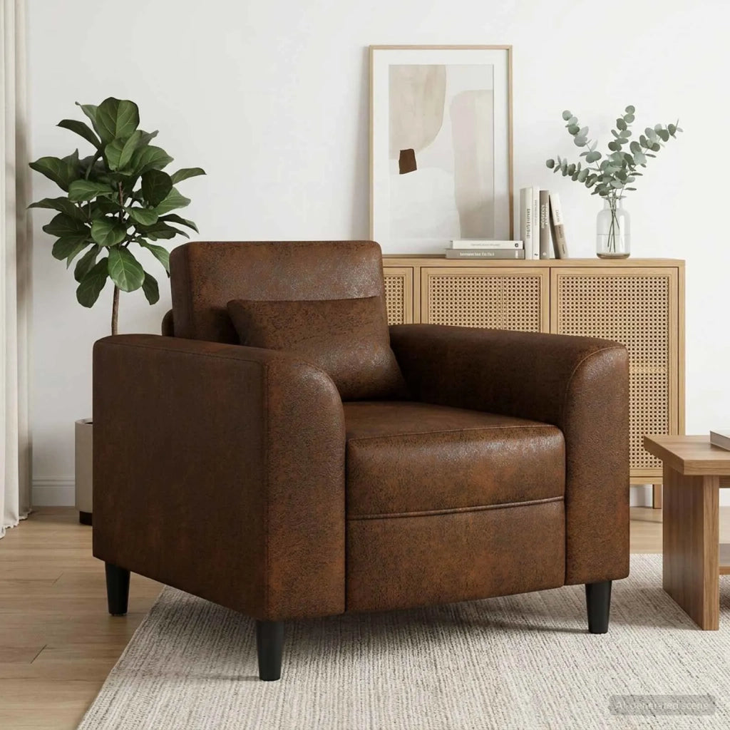 Poltrona-Divano Sedia-Poltroncina Marrone Pelle Scamosciata Sintetica