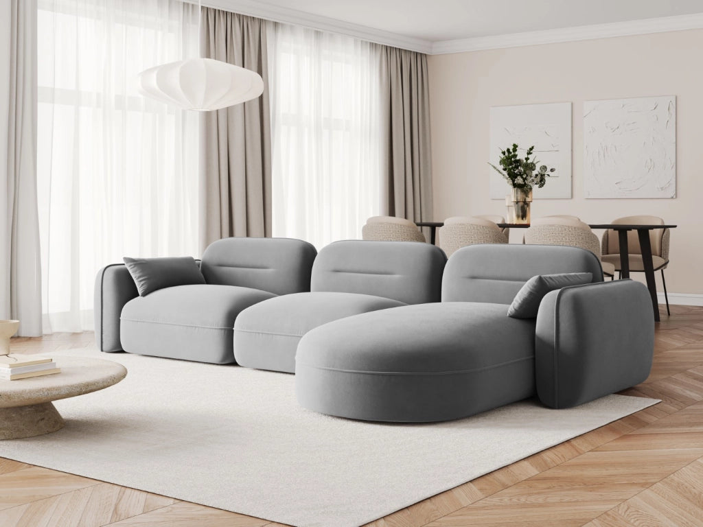 Cosmopolitan Design - Divano angolare modulare destro "Sydney" 4 posti in velluto grigio chiaro 