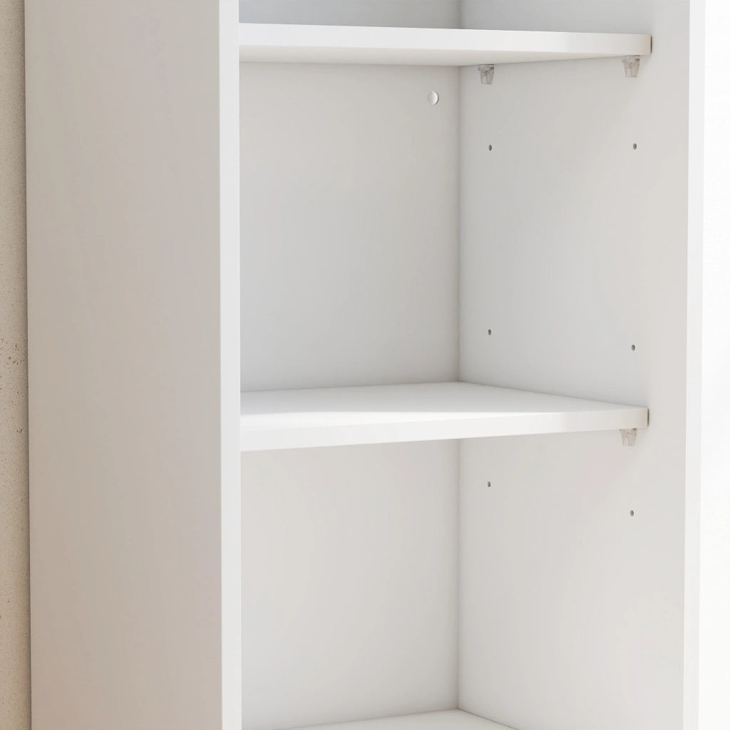 Vetrina con LED, 4 ripiani e 2 cassetti, ante in vetro, per soggiorno e sala da pranzo, in MDF e vetro, bianco