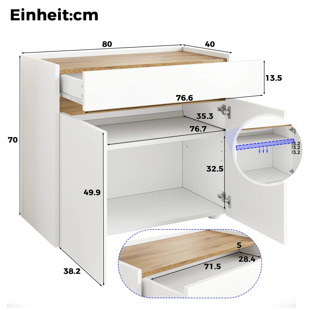 Mobile contenitore con cassetto e ripiani regolabili 80x40x70 cm bianco
