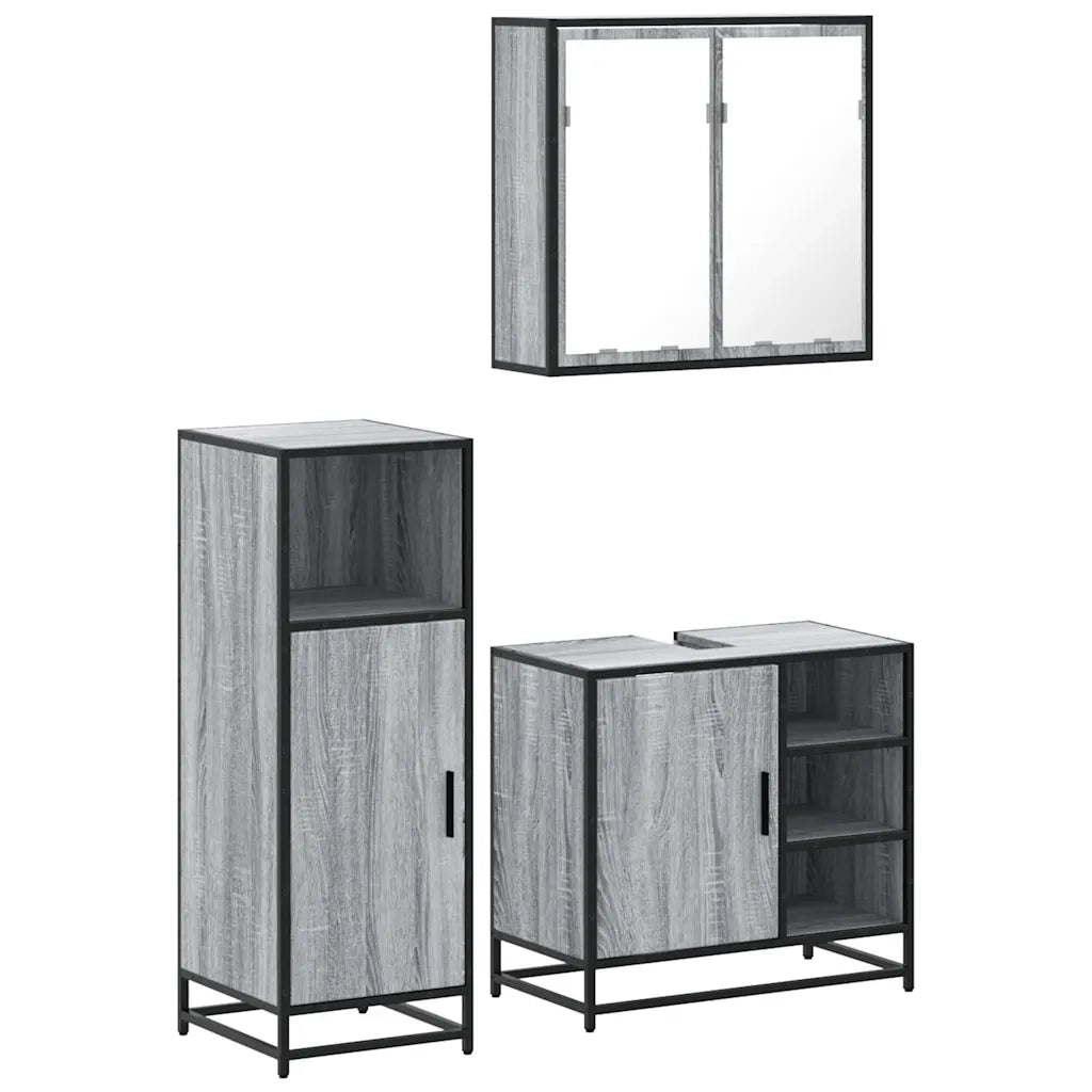 Set Mobili da Bagno 3 pz Grigio Sonoma in Legno Multistrato 3300968