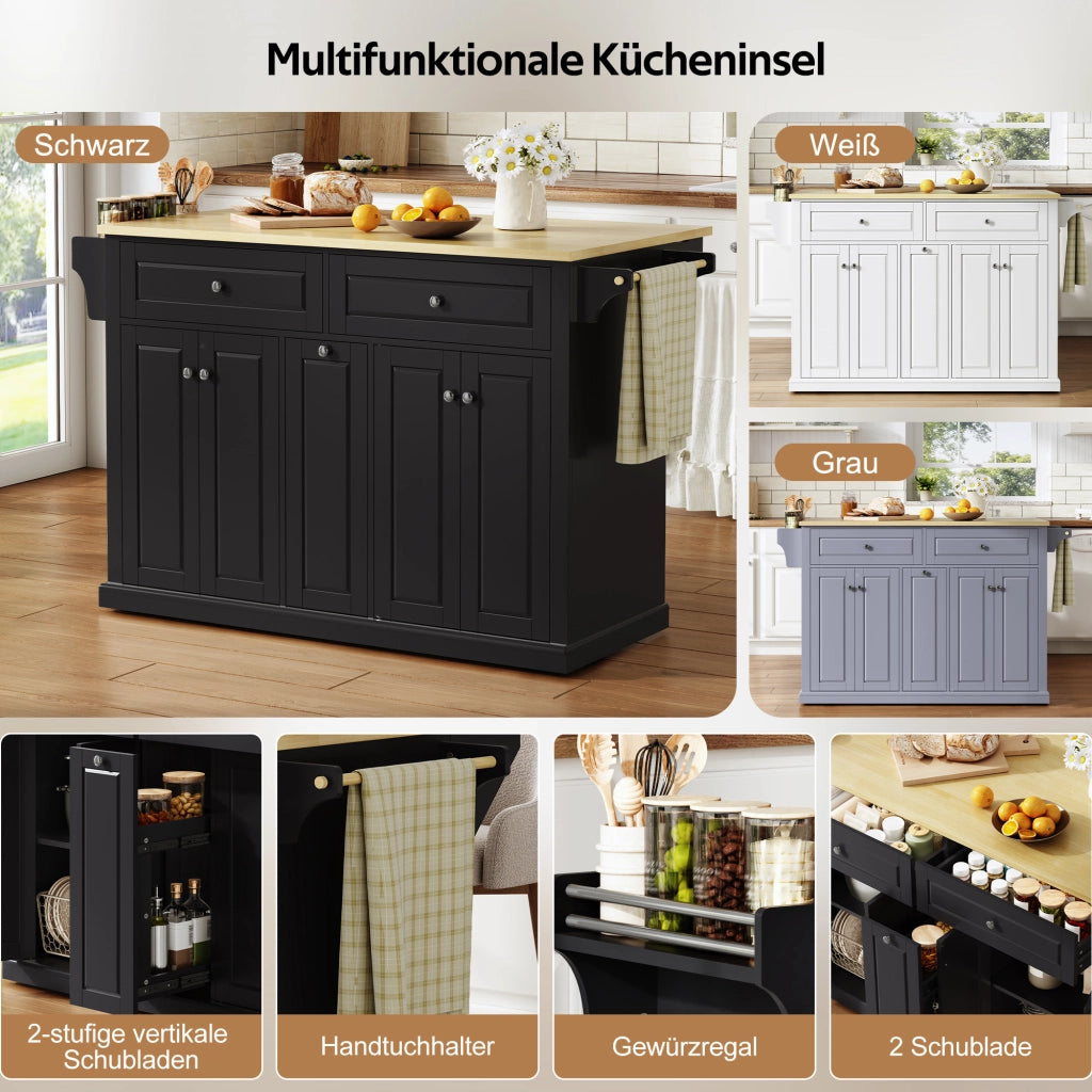 ISOLA DA CUCINA Pieghevole 121x69x89 cm MDF Naturale/Nero