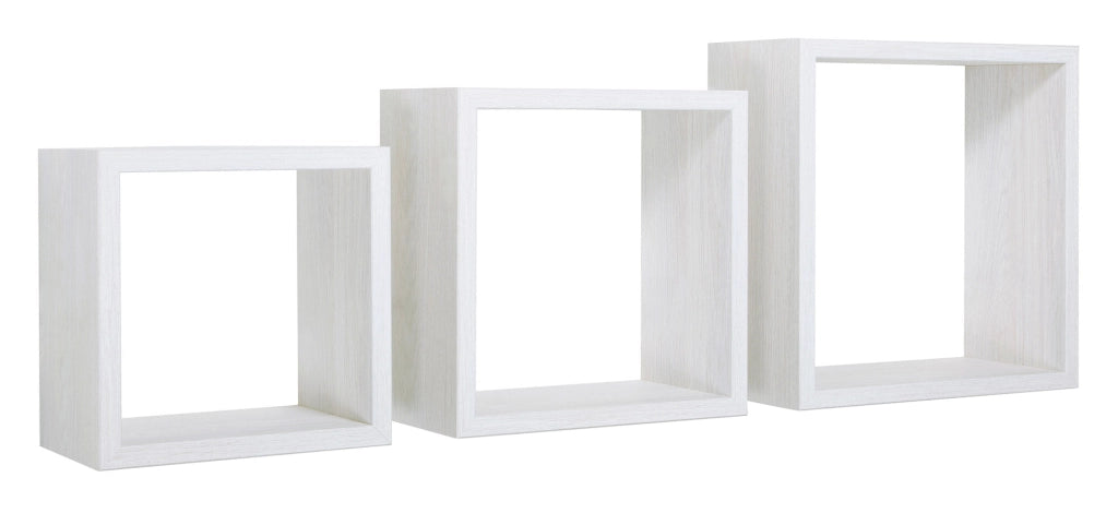 Set 3 Mensole da Parete Cubo in Fibra di Legno Incubo Rovere Sbiancato
