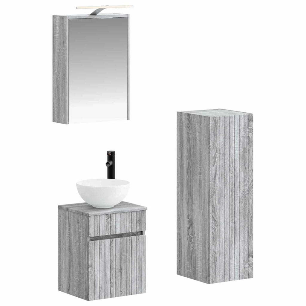 Set di mobili per il bagno 4 pcs Sonoma grigio 3407468