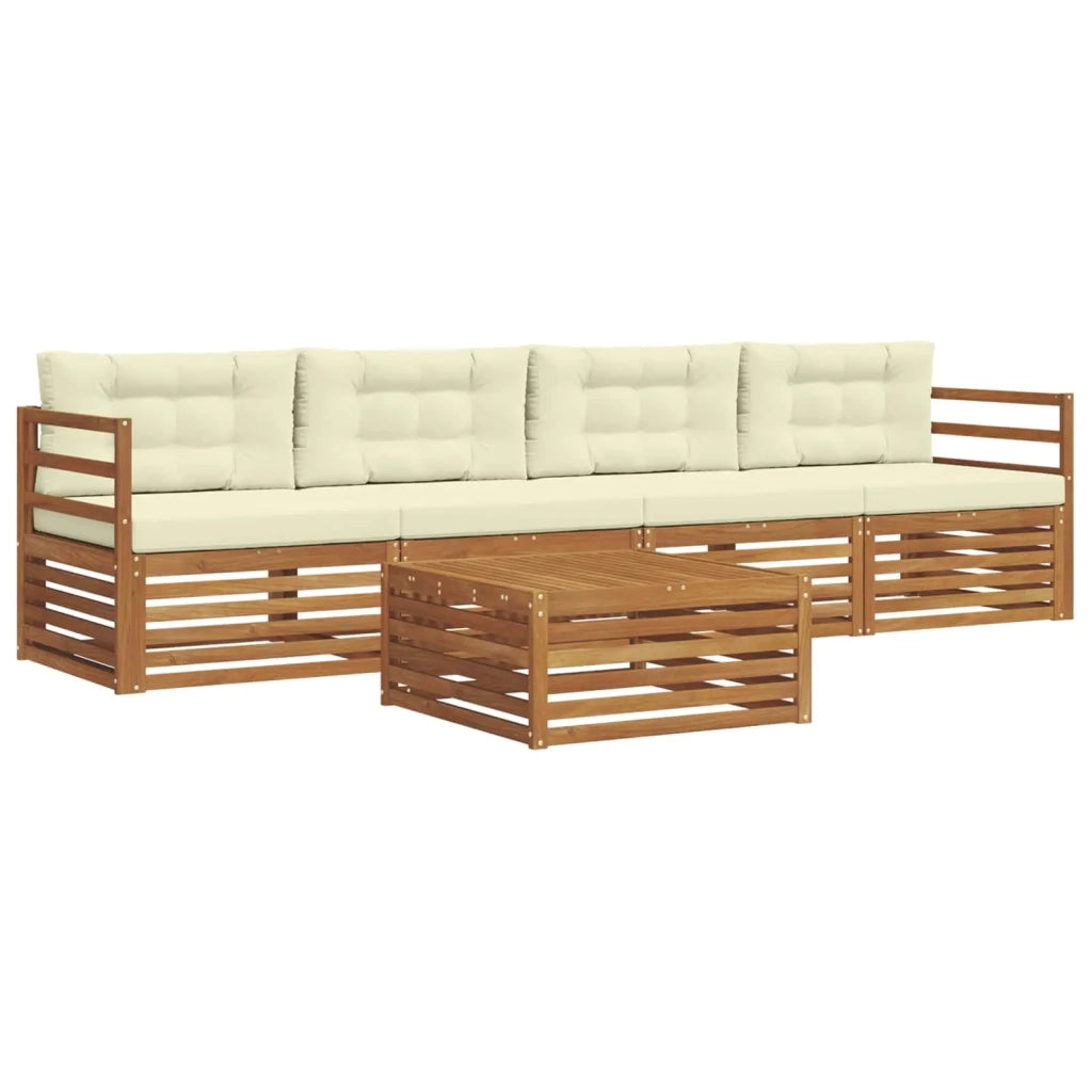 Set di divani da esterno con cuscino 5 pcs Naturale e Crema