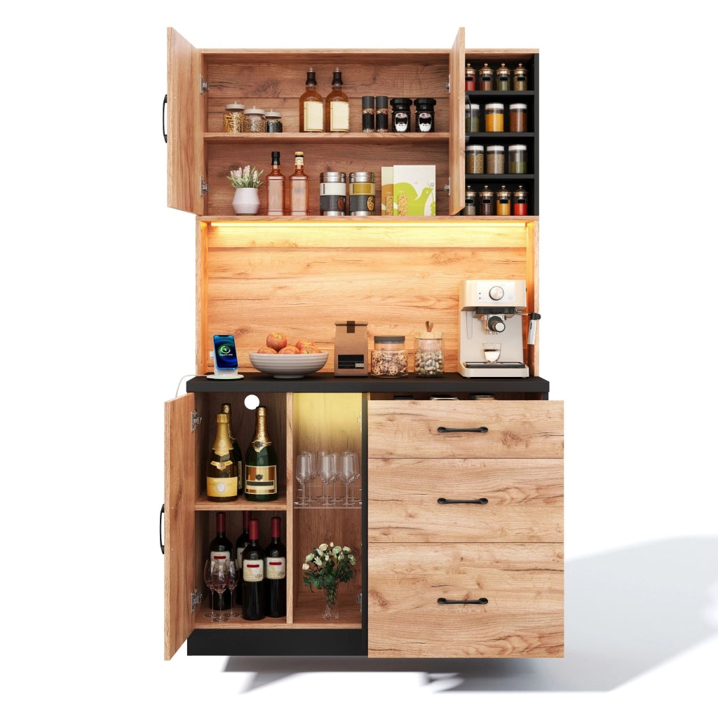 Mobile alto da cucina in MDF con LED regolabile, prese EU USB e ripiani regolabili