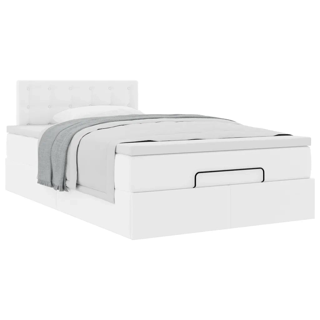 Struttura Letto Pouf con Materasso Bianco 120x200 cm Similpelle