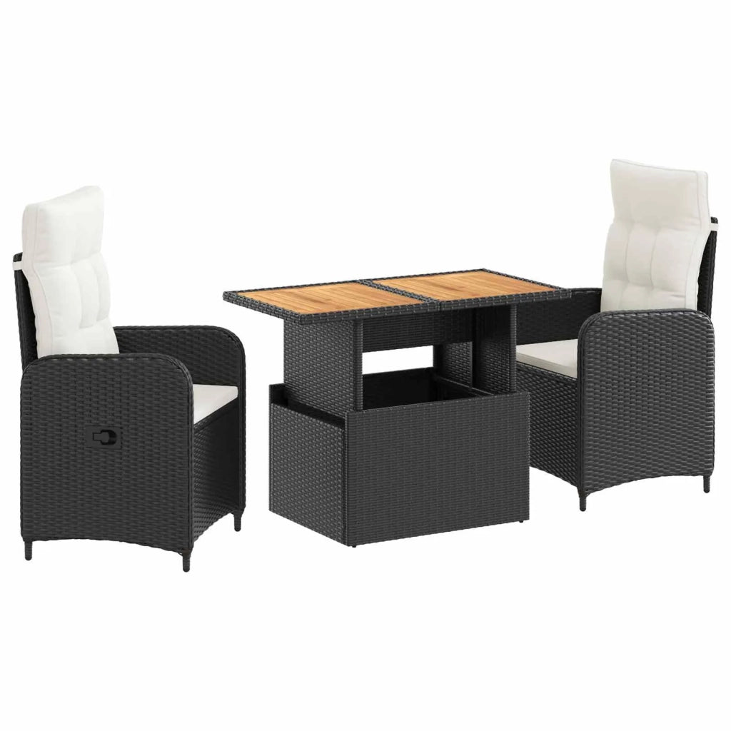 Set da pranzo per esterni con cuscino 3 pcs Nero e Bianco Crema 3422408