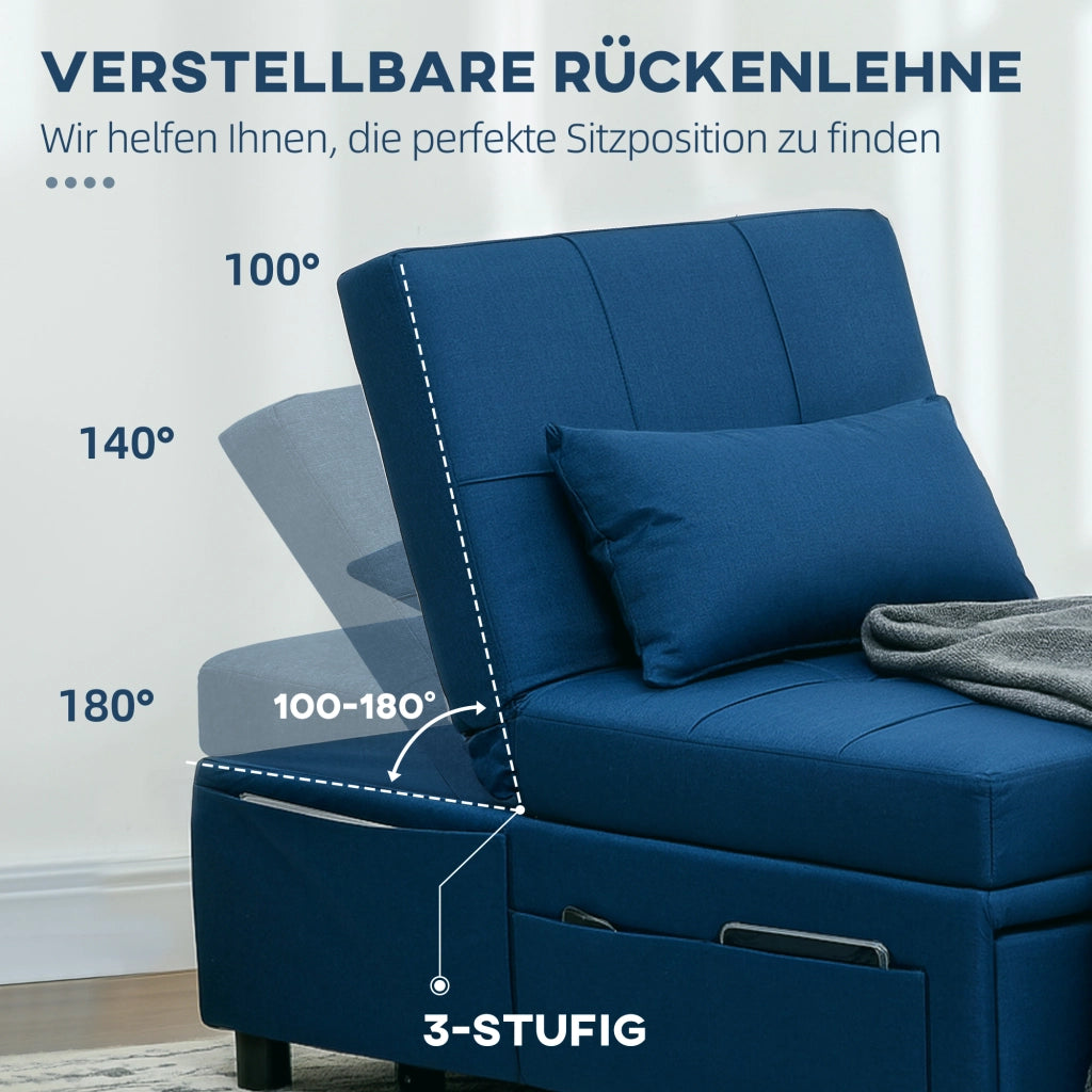 Letto Pieghevole Poltrona con Cuscino e Rotelle ¨C Zephmum ¨C Blu