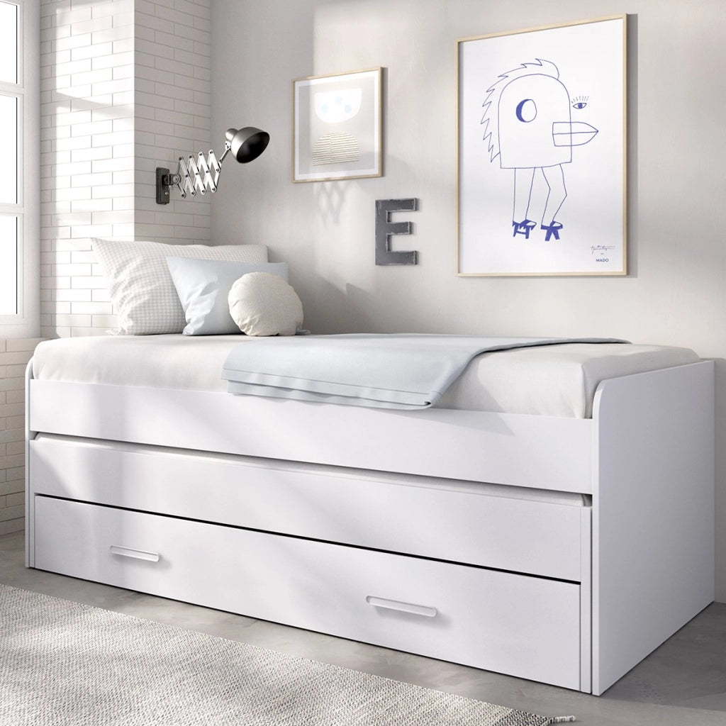 Lettino Zion, Letto per Bambini Contenitore, Bianco