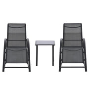 SET 2 LETTINI PRENDISOLE E TAVOLINO CON RIPIANO, IN TESSUTO TRASPIRANTE E METALLO, 59X169X66 CM, NERO