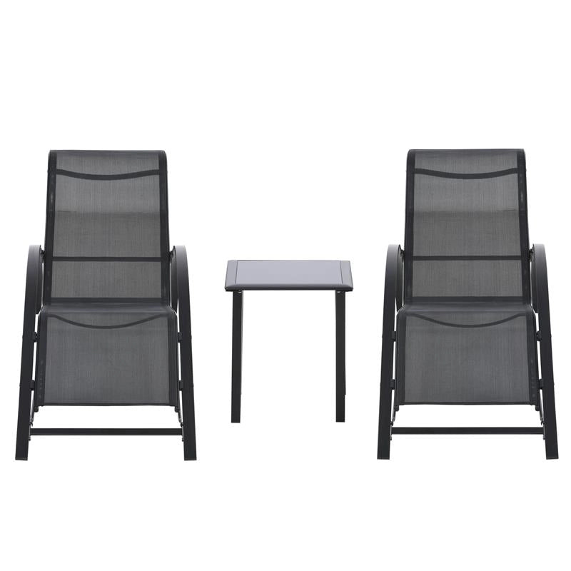SET 2 LETTINI PRENDISOLE E TAVOLINO CON RIPIANO, IN TESSUTO TRASPIRANTE E METALLO, 59X169X66 CM, NERO