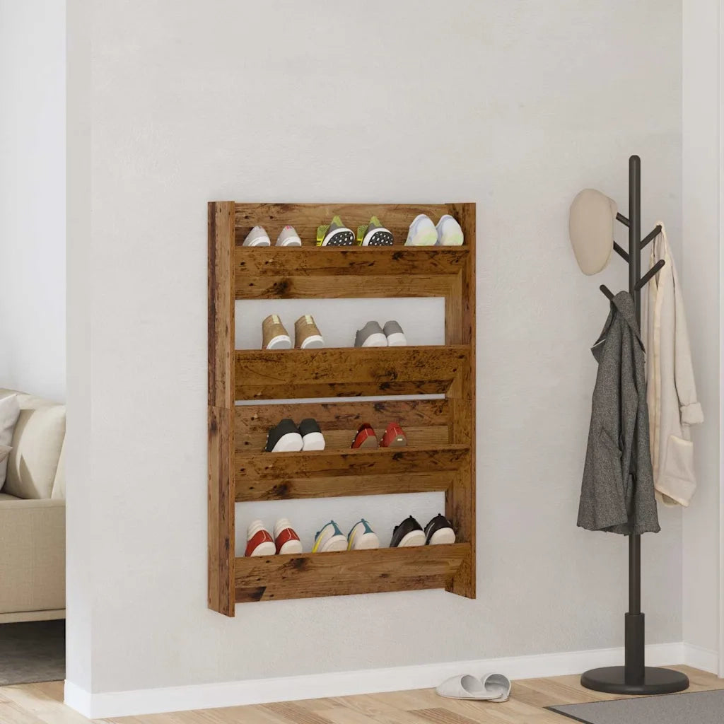 vidaXL Armadi per scarpe da muro 2 pcs Legno vecchio Legno multistrato