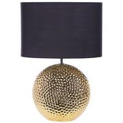 Lampada da Tavolo dorato e Nero Ceramica Base Lucida Paralume Tamburo in Poliestere Design Glamdoratous