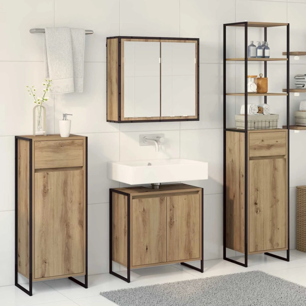 Set di mobili per il Bagno | Armadio da bagno Rovere artigianale Legno multistrato