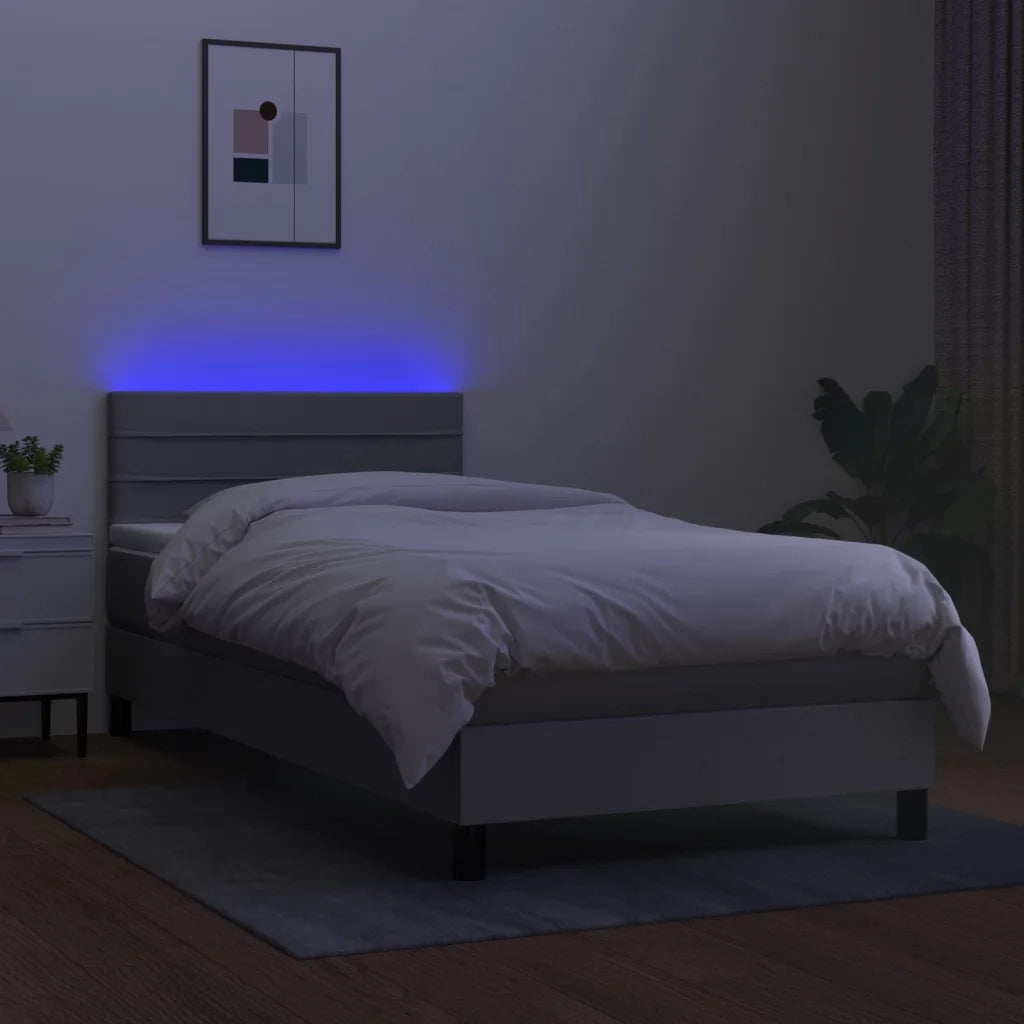 Letto a Molle Materasso e LED Grigio Chiaro 90x200 cm Tessuto 3133205