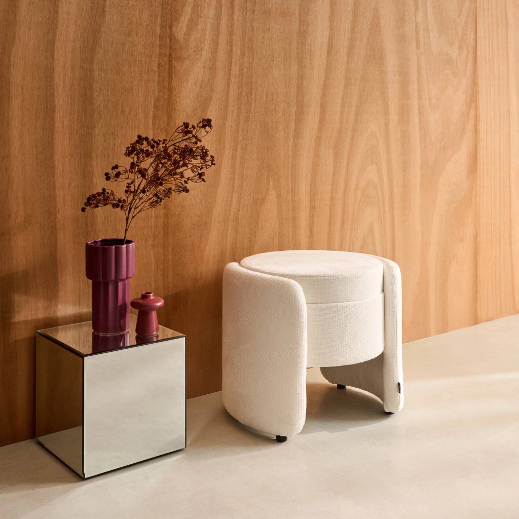 Pouf contenitore in tessuto, bianco