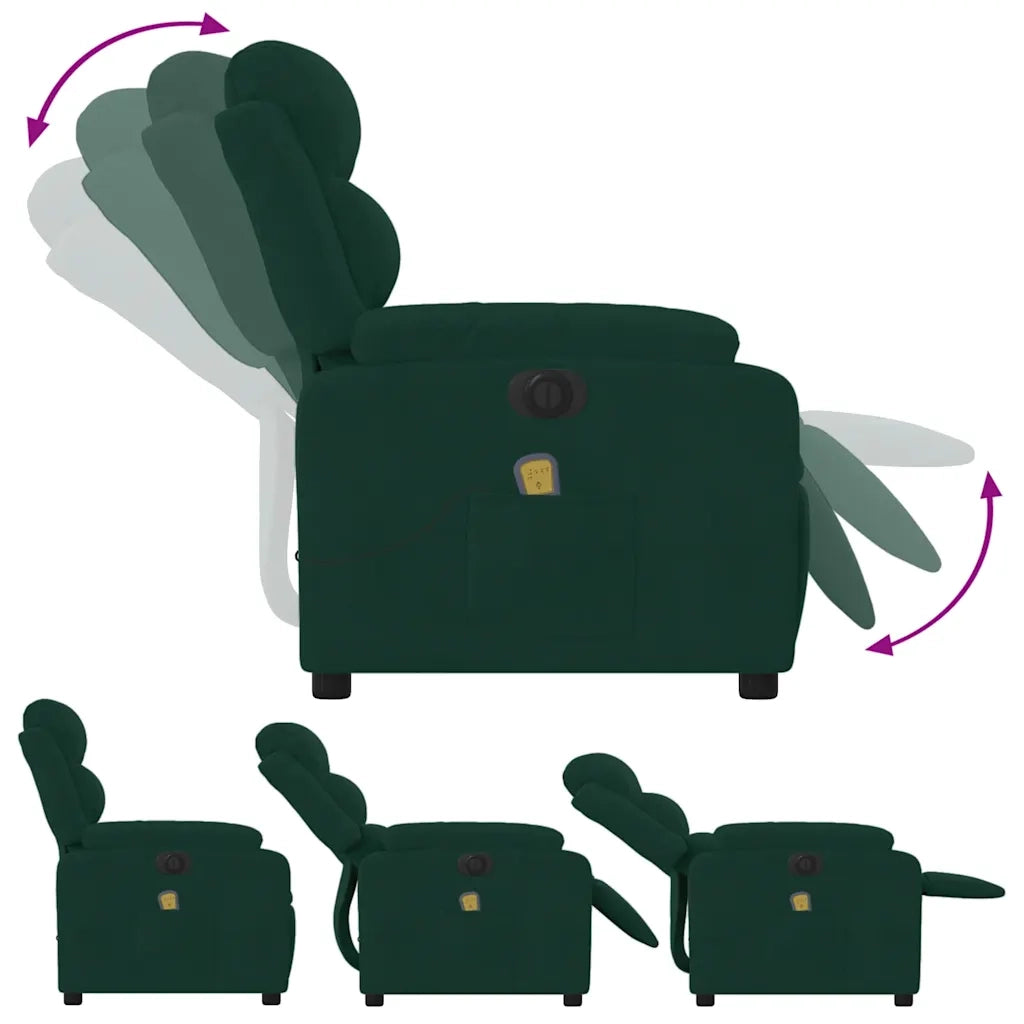 Divano Sedia-Poltrona Massaggiante Reclinabile Elettrica Verde Scuro Velluto 554033