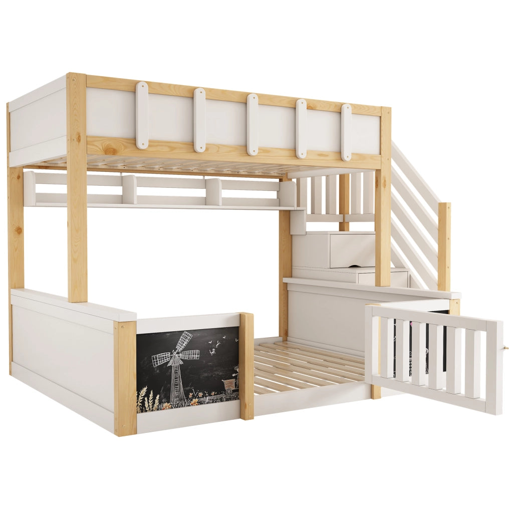 Letto a castello 90x200 e 140x200 cm in legno massello, MDF e compensato bianco