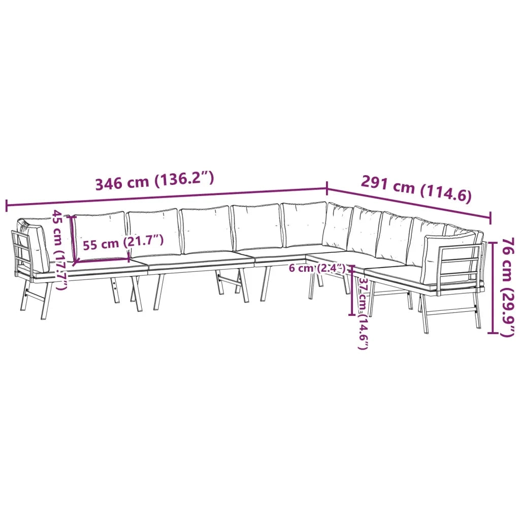 Set Panche Giardino Cuscini 4pz Nere Acciaio Verniciato Polvere 3283713
