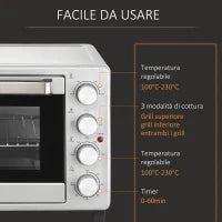 Miniforno 32L con piastre elettriche e base girarrosto 52,2 x 38,1 x 33,5 cm Argento