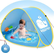 Tenda per bambini, tenda per il mare, tenda per il mare pop-up con piscina, tenda per il mare leggera da trasportare, protezione UV, tenda per il mare per bambini, impermeabile, inclusa tasca da trasportare e ganci per appendere per bambini da 0 a 3 anni