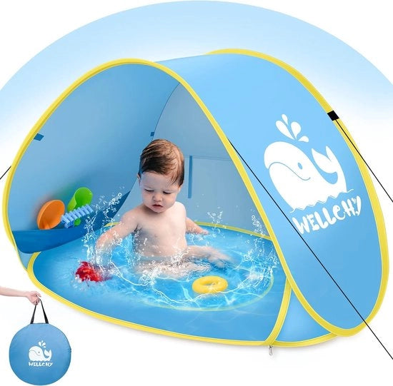 Tenda per bambini, tenda per il mare, tenda per il mare pop-up con piscina, tenda per il mare leggera da trasportare, protezione UV, tenda per il mare per bambini, impermeabile, inclusa tasca da trasportare e ganci per appendere per bambini da 0 a 3 anni