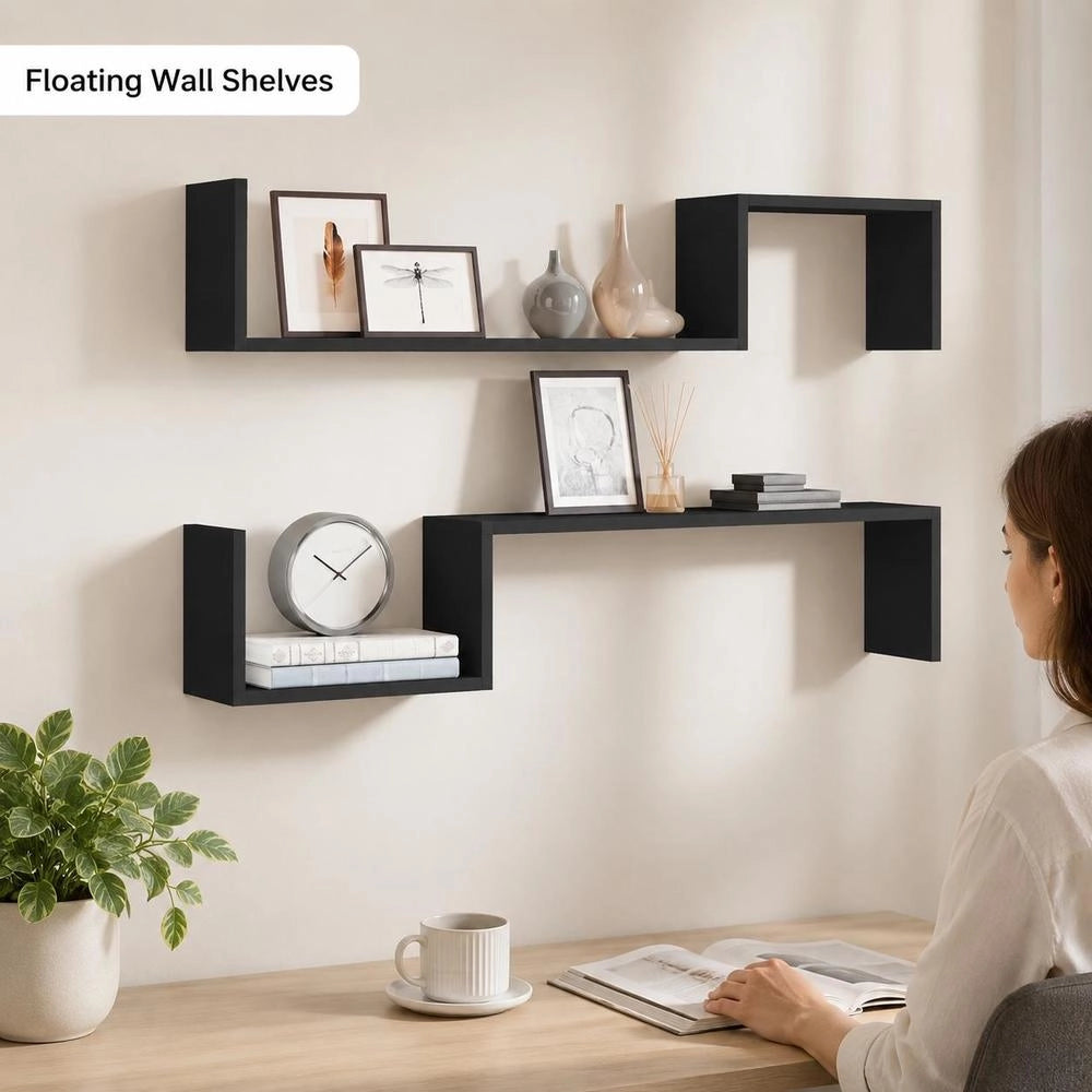 Wall Shelves, 2 Pieces, Black, 100x15x20 Cm, Wood-based Material