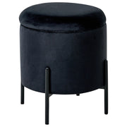 Pouf contenitore con seduta in tessuto velluto e base in legno poggiapiedi rotondo tavolino nero