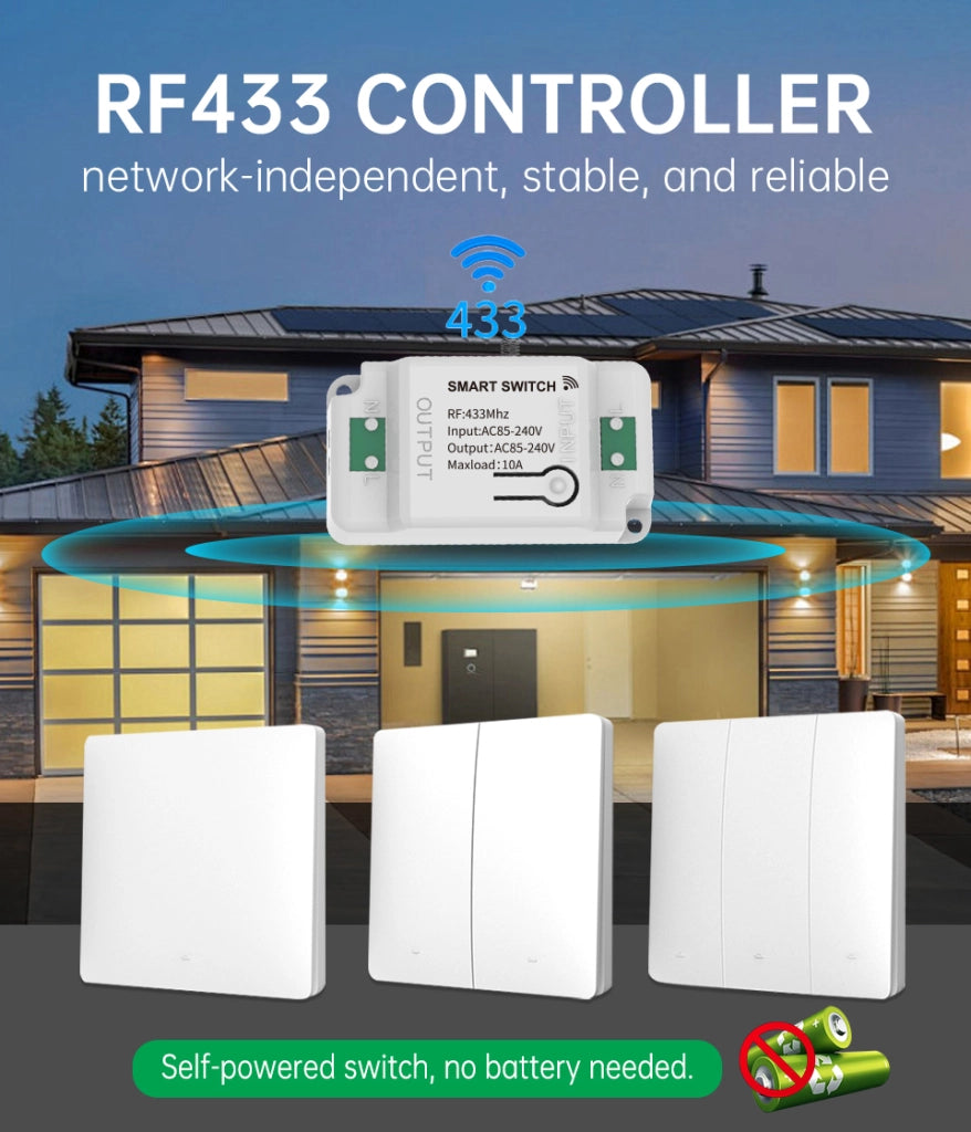 Interruttore RF Wireless Telecomando Senza Batteria 1 Tasto RF 433MHz Generatore Corrente Automatico 1 Tasto Quadrato Per Scatola 502 IP20 Bianco