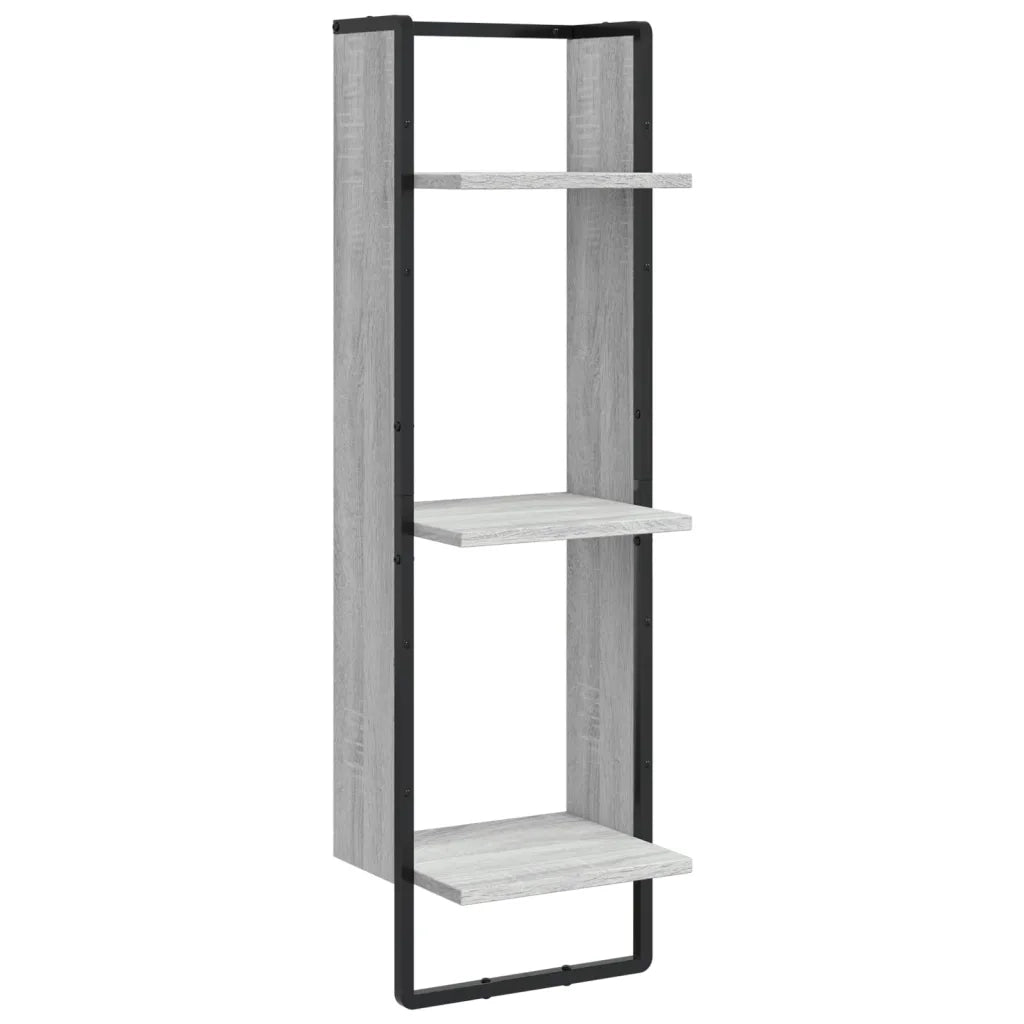 Set Mensole Parete con Aste 6pz Grigio Sonoma Legno Multistrato 836316