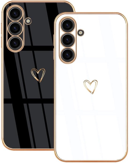 Doppio Telefono Coprioggetto Ultradurabile per Samsung Galaxy A54 5G - 2x Coprioggetto per Telefono - Disegno a Cuore in Oro - Resistente agli Urti - Materiale TPU morbido - Copritelefono