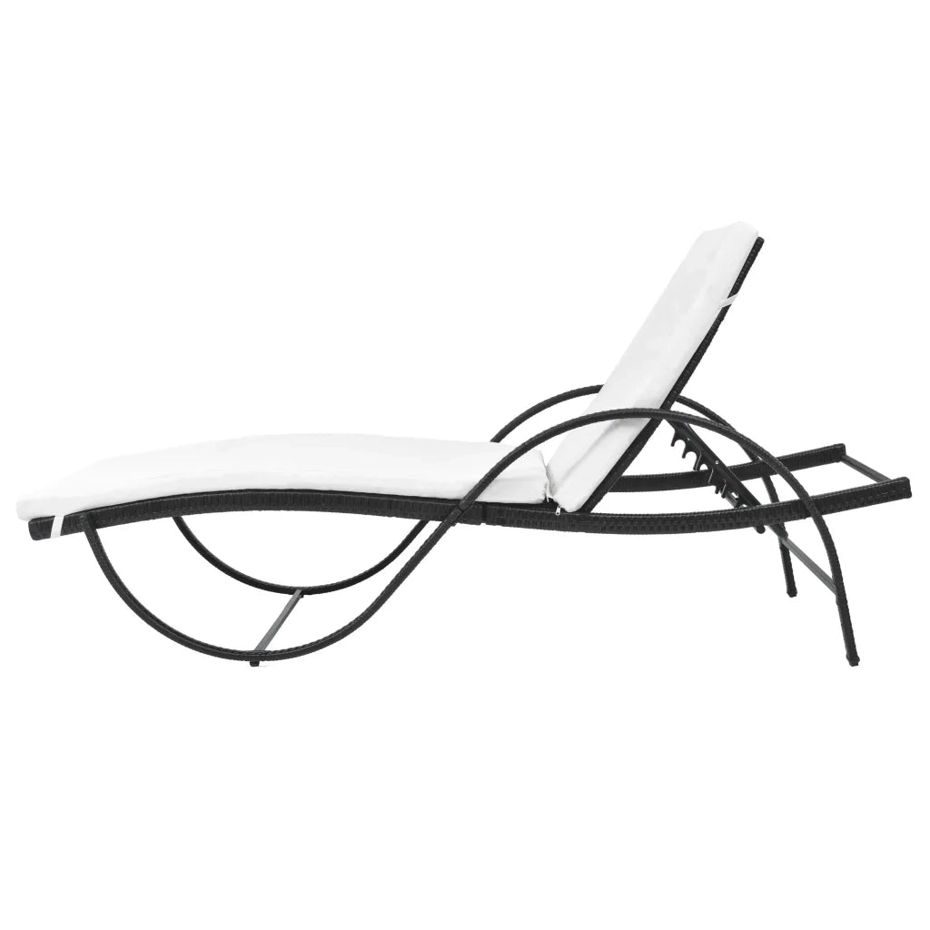 Lettino Prendisole con Cuscino in Polyrattan Nero 42884