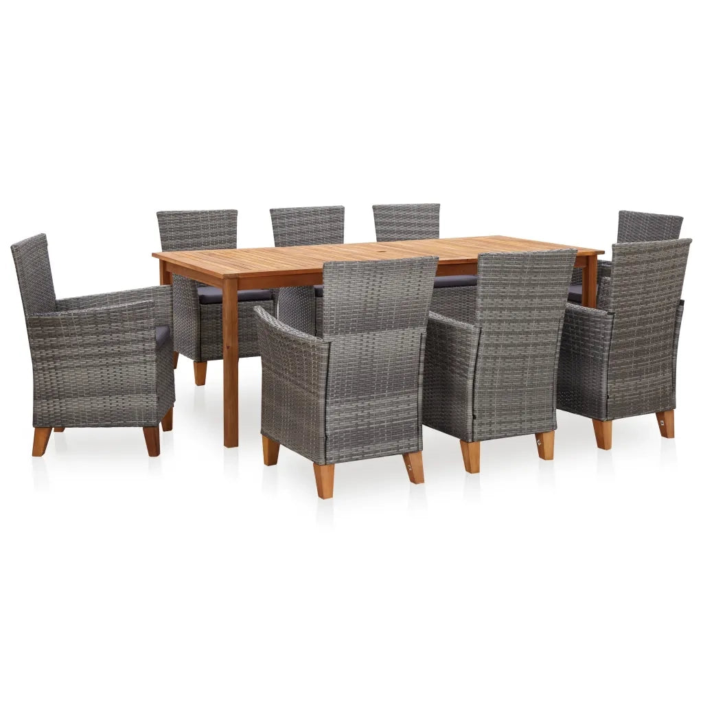 Set Pranzo da Giardino 9 pz Polyrattan e Legno d'Acacia Grigio cod mxl 34842