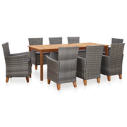 Set Pranzo da Giardino 9 pz Polyrattan e Legno d'Acacia Grigio cod mxl 34842