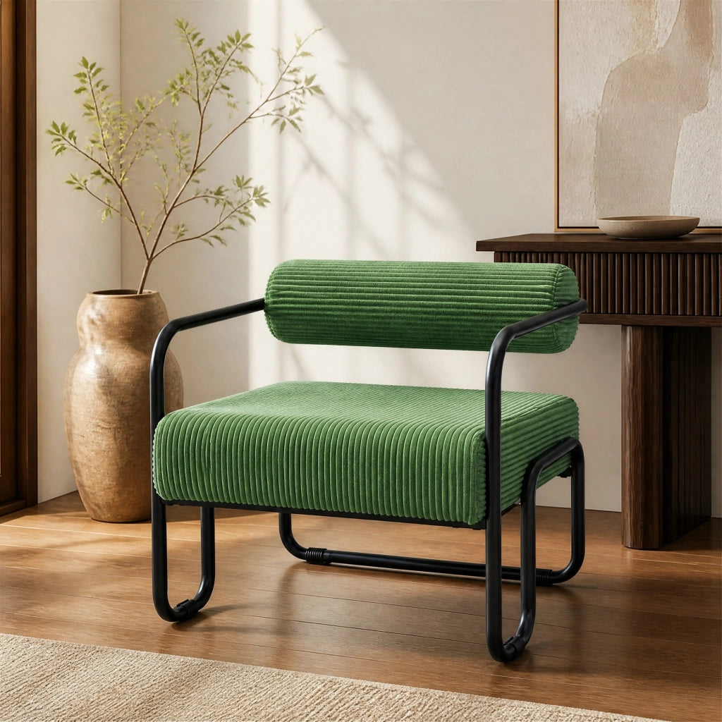 POLTRONA Lounge 68,5x73x70,5 cm in Corduroy Verde con struttura in metallo nero