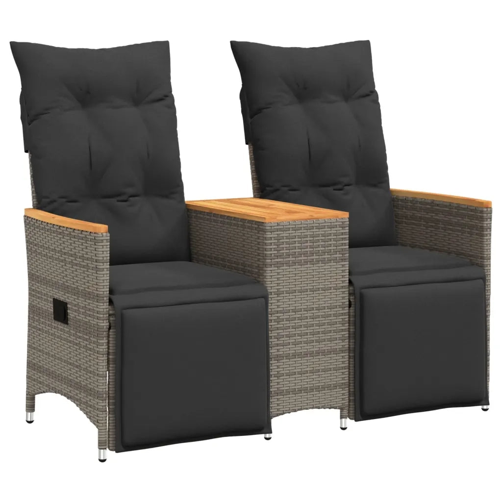 Divano Giardino Reclinabile 2 Posti Tavolino-Sofa da Giardino-Divanetto da esterno Grigio Polyrattan 250777