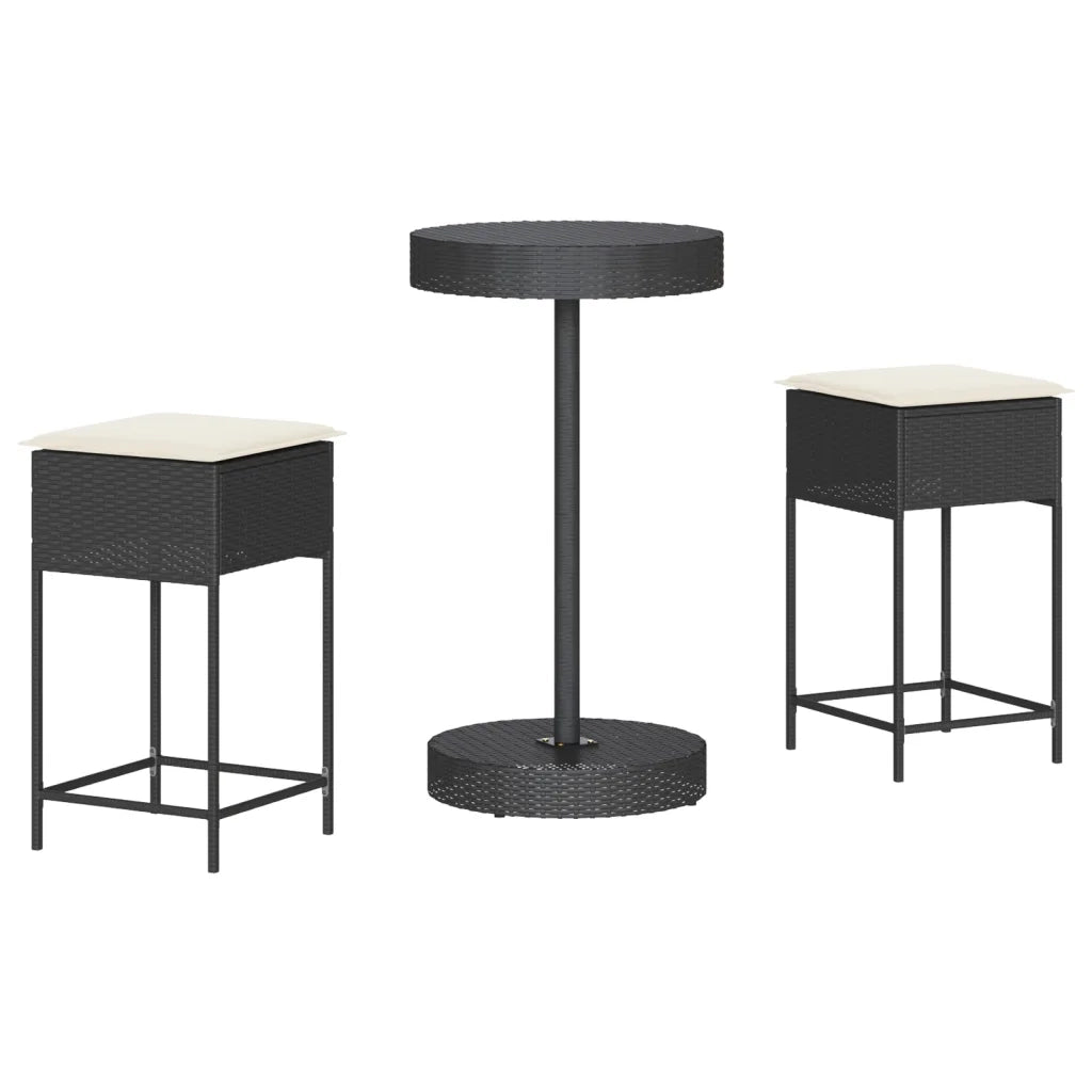 Set Bar da Giardino 3 pz con Cuscini in Polyrattan Nero 3261441
