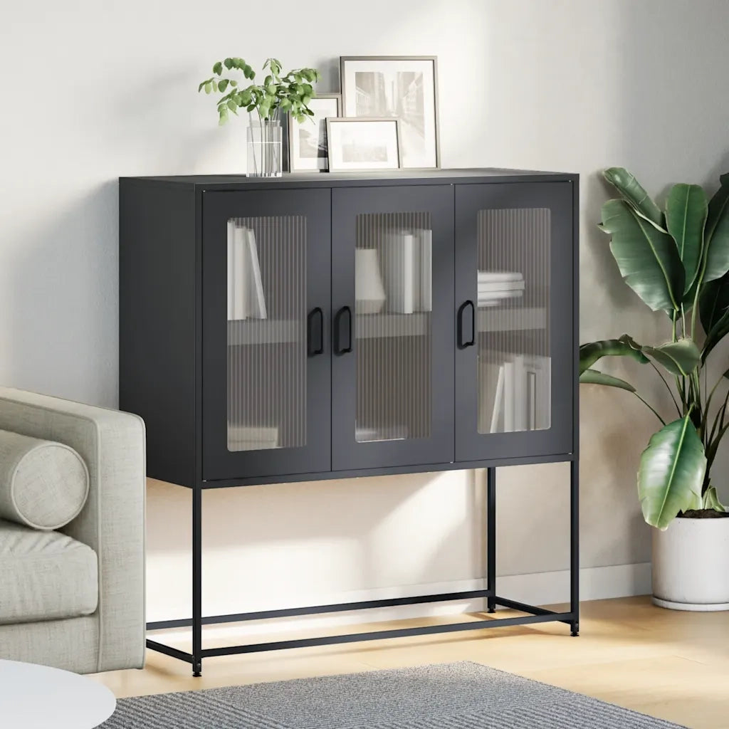 Credenza Nera 100,5x39x107 cm in Acciaio Laminato a Freddo 853404