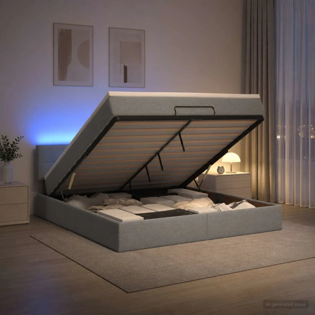 Letto Ottomano con Materasso e LED Grigio Chiaro 180 x 200 cm 3456926
