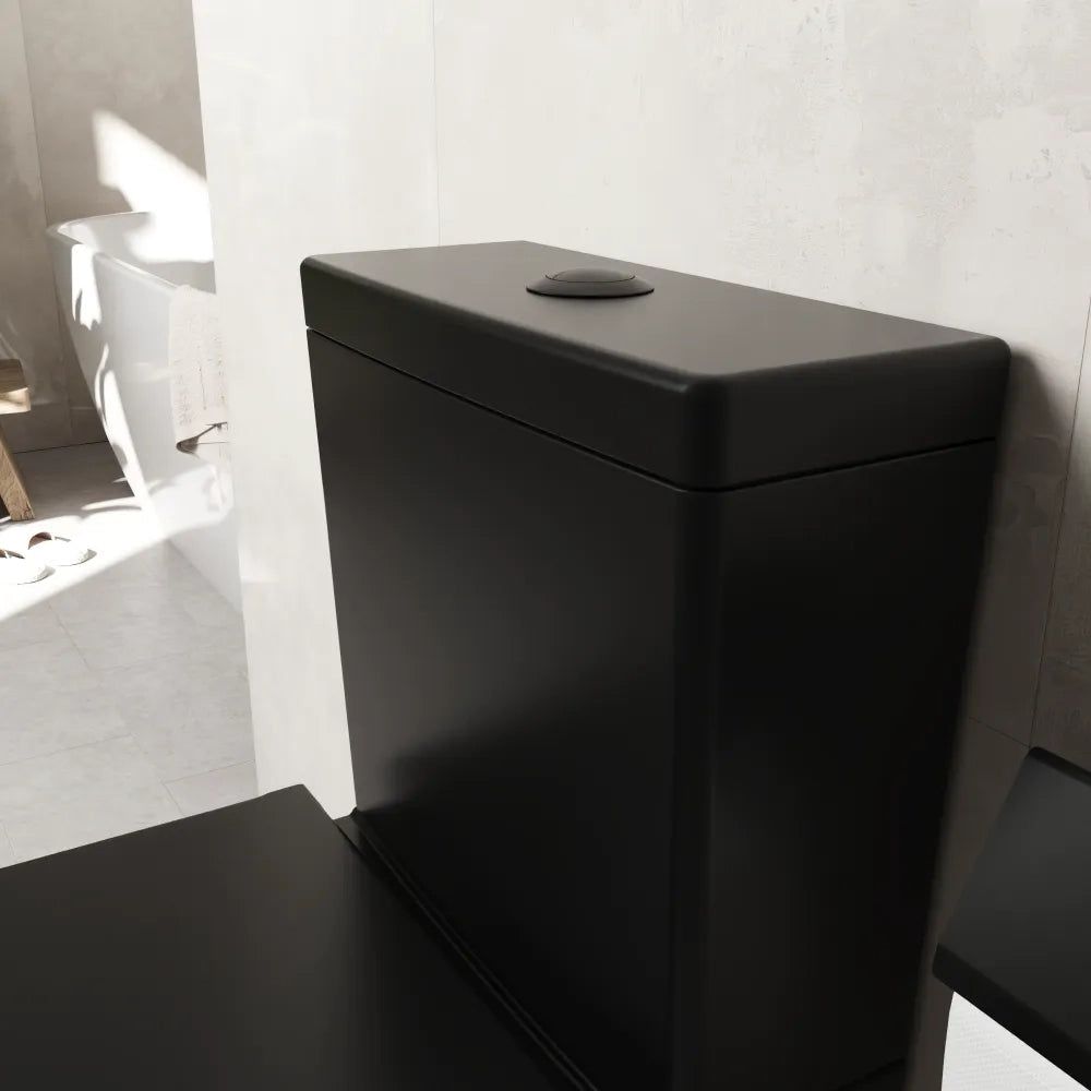 Vaso filomuro monoblocco rimless con cassetta e sedile copri-wc nero opaco | Vienna