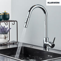 JANA | Rubinetto cucina estensibile Premium in acciaio inox cromato | Miscelatore arco alto gastronomia alta pressione ruotabile a 360° 2 attacchi