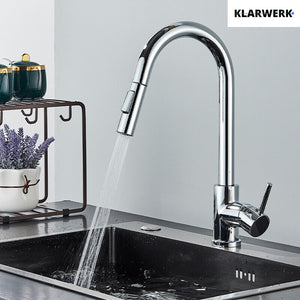 JANA | Rubinetto cucina estensibile Premium in acciaio inox cromato | Miscelatore arco alto gastronomia alta pressione ruotabile a 360° 2 attacchi
